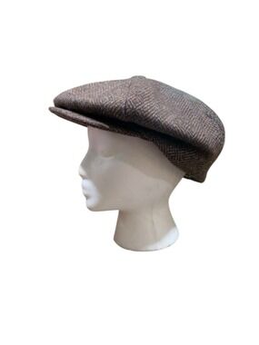 Vntg 70’s Men's Unbranded Brown Orange Herringbone newsboy Cap One Size